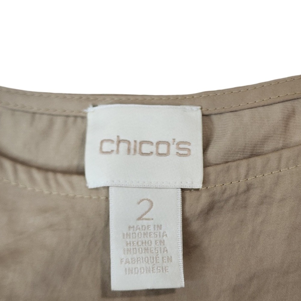 Chico's Khaki Poly Tank 2(12/L) Cotton Trim‎ Earthy Neutral Capsule Quiet Luxury - Picture 3 of 9